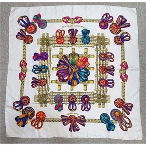 Hermes Silk Scarf with Pink and Gold Accents